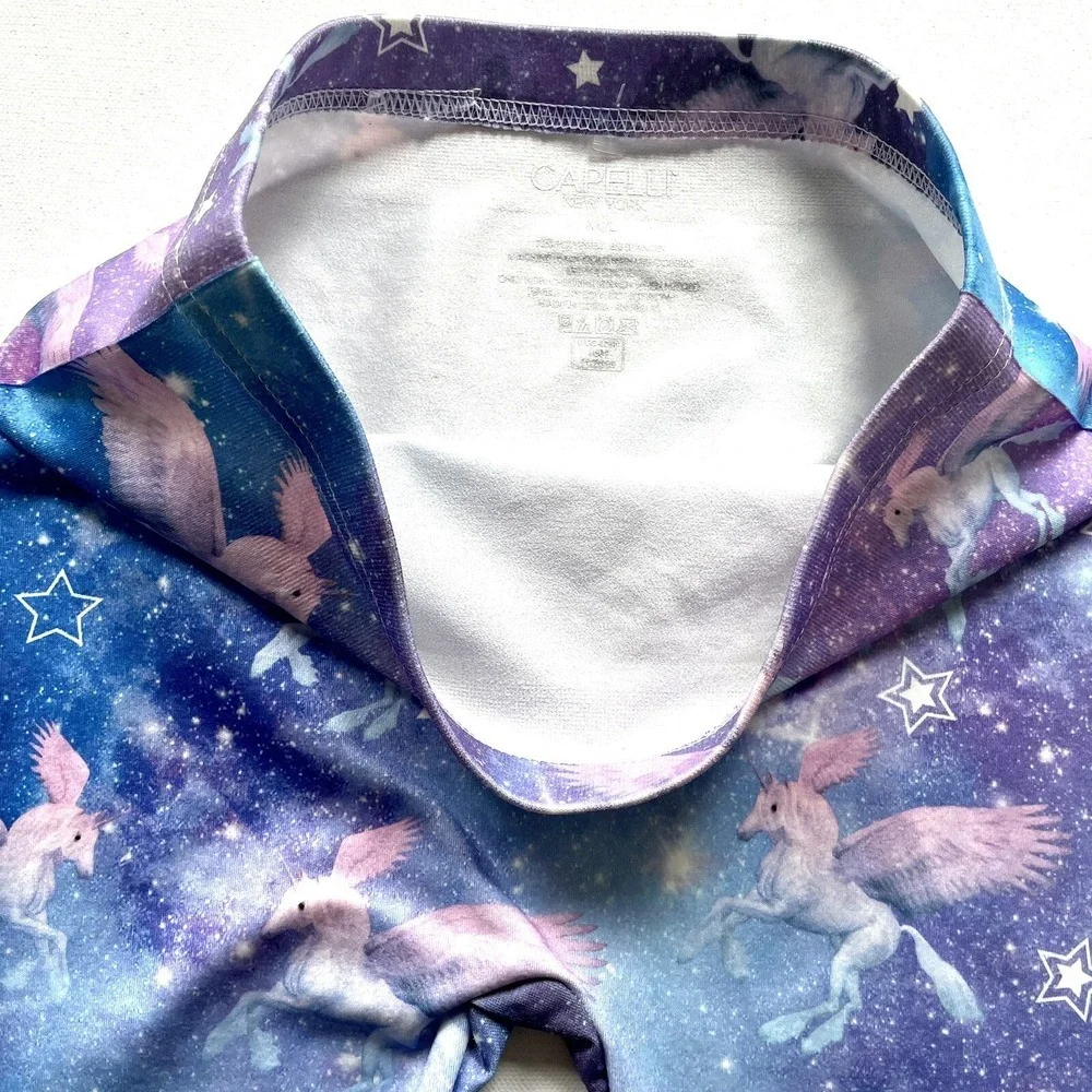 Capelli Girls M/L Blue Purple Unicorn Pegasus Fantasy Print Stretch Leggings Fit